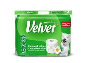 PAPIER TOALETOWY VELVET BIAŁY,RUMIANEK 12 ROLEK