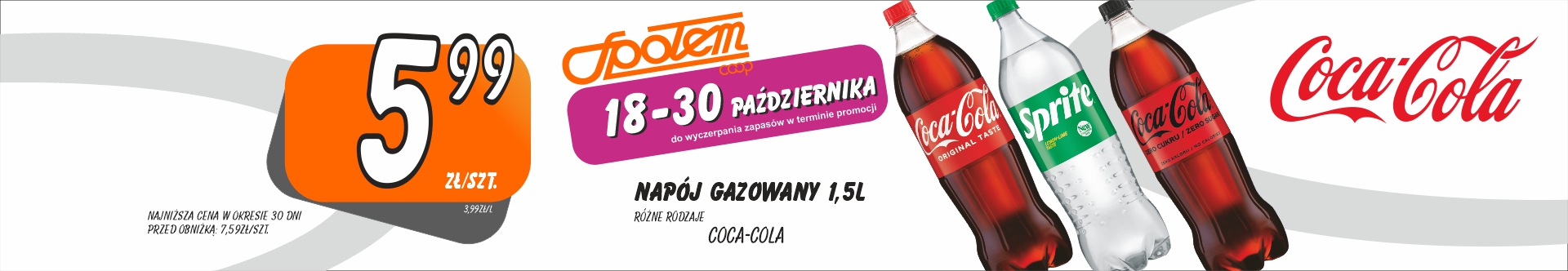 Sklepy Społem - NAPÓJ GAZOWANY COCA COLA 1.5L RÓŻNE RODZAJE