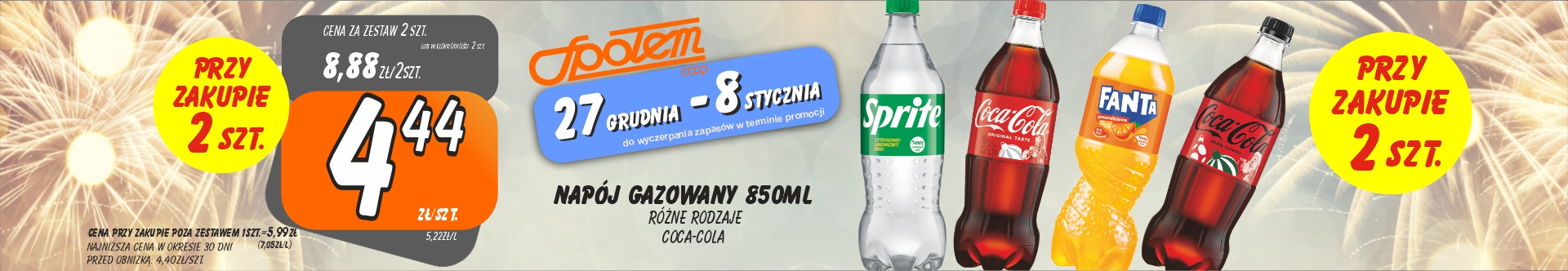 Sklepy Społem - NAPÓJ GAZOWANY 850ML RÓŻNE RODZAJE 4.44ZŁ/SZT PRZY ZAK. 2SZT