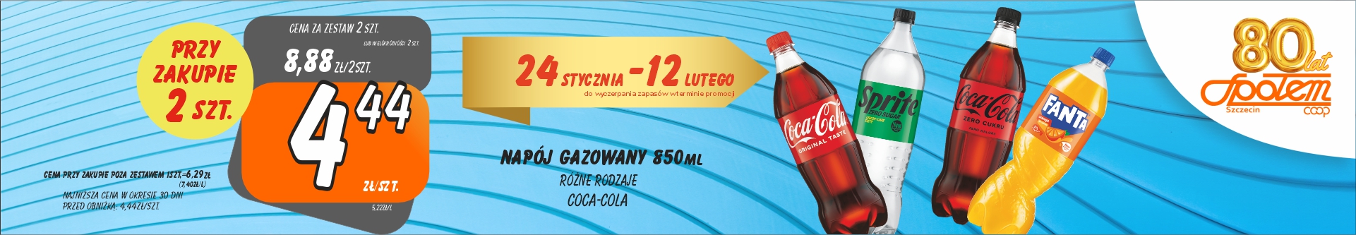 Sklepy Społem - NAPÓJ GAZOWANY 850ML RÓŻNE RODZAJE 4.44ZŁ/SZT PRZY ZAK.2 SZT