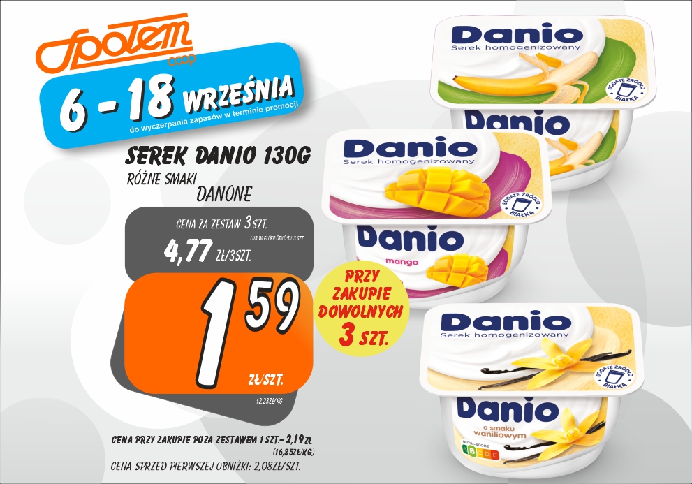 Sklepy Społem - SEREK DANIO 130G RÓŻNE SMAKI 1.59ZŁ/SZT PRZY ZAK.3SZT