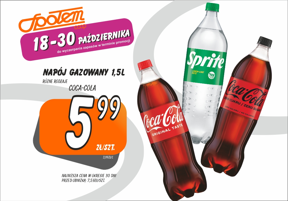 Sklepy Społem - NAPÓJ GAZOWANY COCA COLA 1.5L RÓŻNE RODZAJE