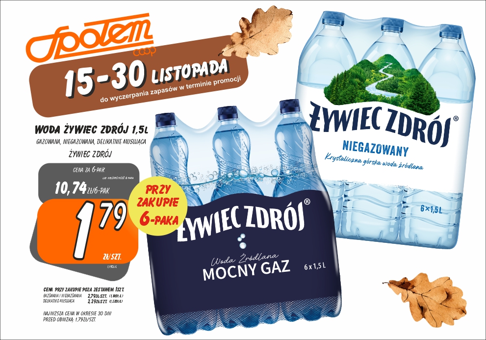 Sklepy Społem - WODA ŻYWIEC ZDRÓJ 1.5L RÓŻNE RODZAJE 1.47ZŁ/SZT PRZY ZAK. 6SZT