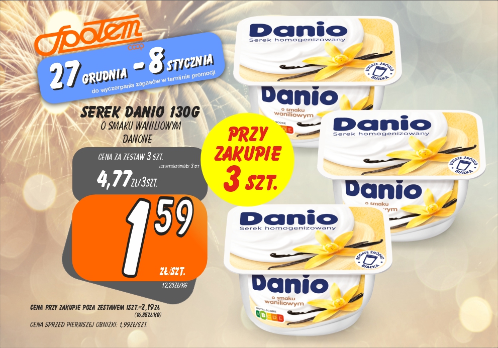 Sklepy Społem - SEREK DANIO 130G O SM.WANILIOWYM 1.59ZŁ/SZT PRZY ZAK. 3SZT