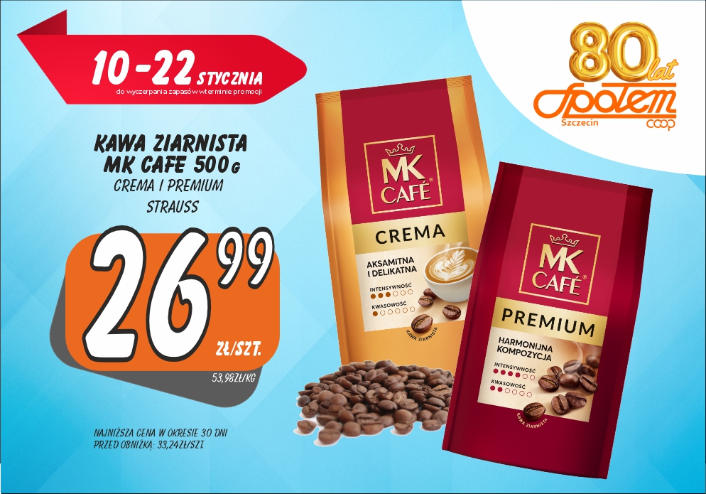 Sklepy Społem - KAWA ZIARNISTA MKCAFE 500G CREMA I PREMIUM